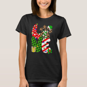 T-shirt LOVE Buffalo Plaid Christmas Paw Dog With Père Noë