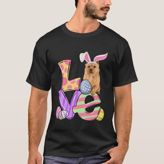 T-shirt LOVE Bunny Norwich Terrier Dog Easter Eggs Easter  (Devant)