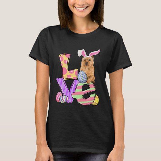 T-shirt LOVE Bunny Norwich Terrier Dog Easter Eggs Easter  (Devant)