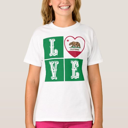 T-shirt Love California Republic State Drapeau Heart Pride (Devant)