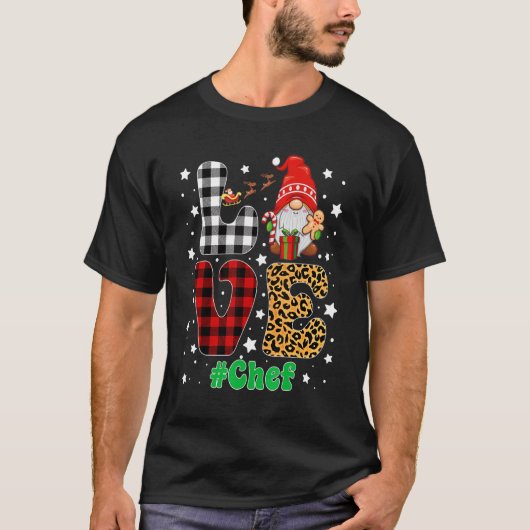 T-shirt Love Chef Gnome Christmas Leopard Plaid Xmas Pajam (Devant)