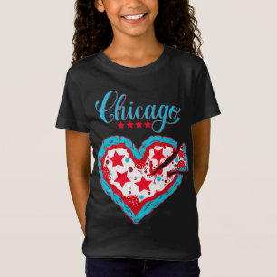 T-Shirt Love Chicago Pizza Heart Chicago Drapeau cadeau