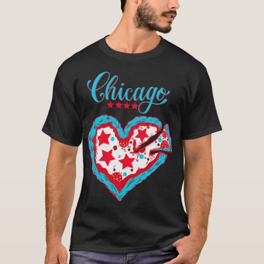 T-shirt Love Chicago Pizza Heart Chicago Drapeau cadeau (Devant)