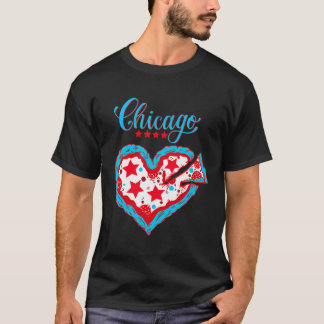 T-shirt Love Chicago Pizza Heart Chicago Drapeau cadeau