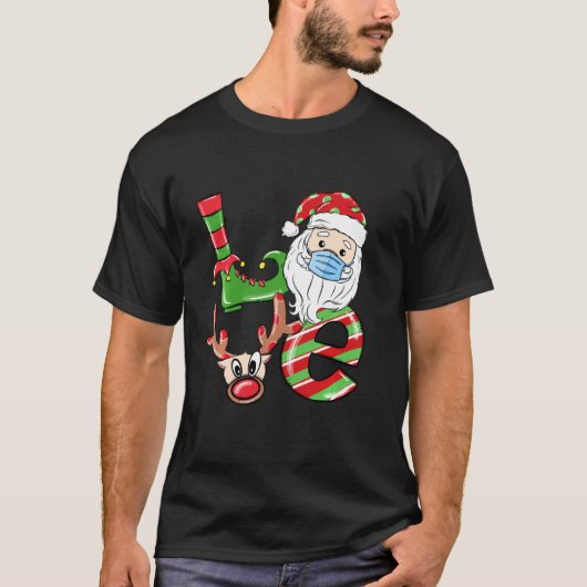T-shirt Love Christmas 2020 Père Noël Head Reindeer Mask P (Devant)