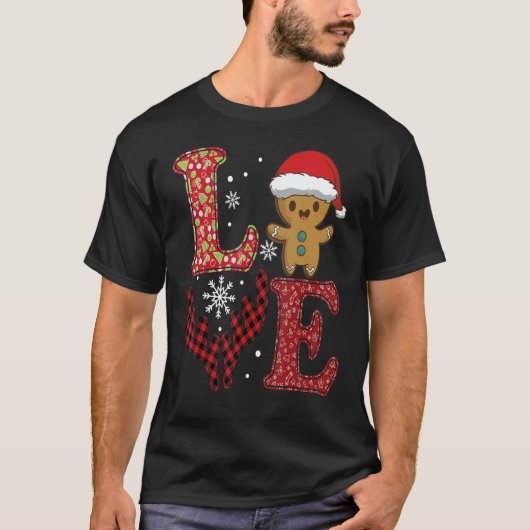 T-shirt Love Christmas 2022 Buffalo Plaid Gingerbread Man  (Devant)