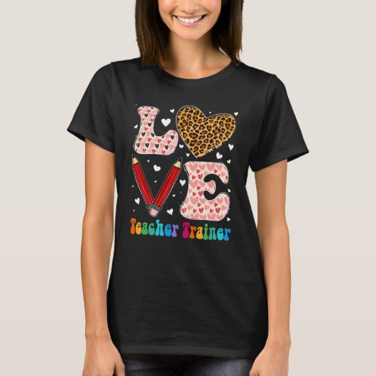 T-shirt Love Coeur Enseignant Entraîneur Leopard Plaid Red (Devant)