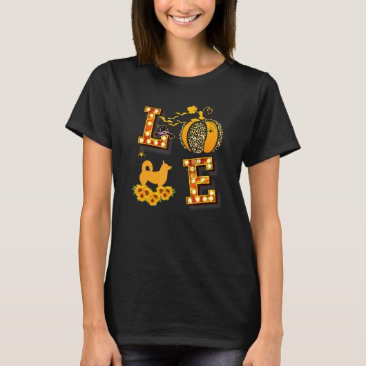 T-shirt Love Corgi Empreinte de léopard Citrouille Costume (Devant)