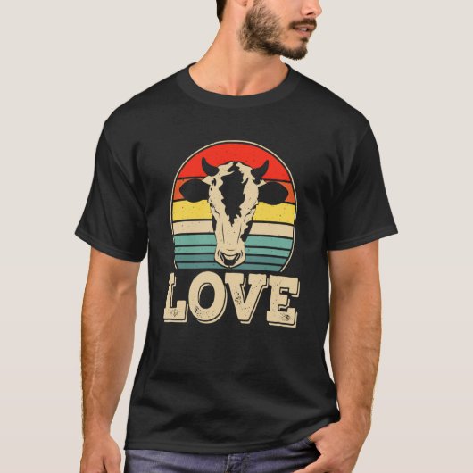 T-shirt Love Cow Retro Sunset (Devant)