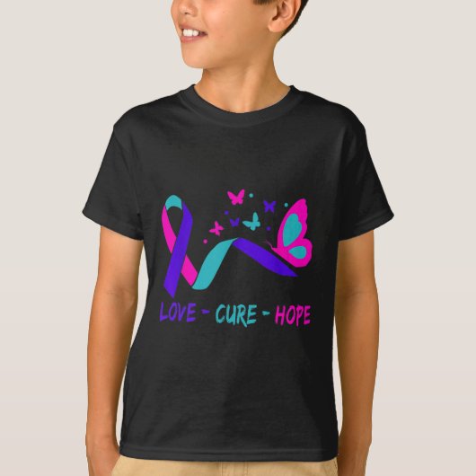 T-shirt Love Cure Hope Cervical Cancer Warrior Butterfly R (Devant)