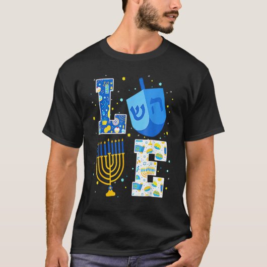 T-shirt LOVE Cute Hanoukka 2022 Décorations Dreidel Menora (Devant)
