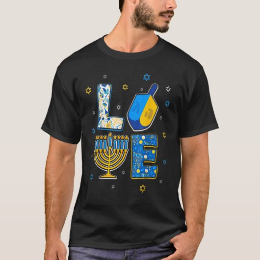 T-shirt Love Cute Hanukkah Decorations Dreidel Menorah Cha (Devant)