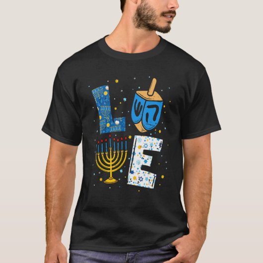 T-shirt LOVE Cute Hanukkah Decorations Dreidel Menorah Cha (Devant)