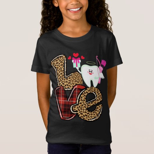 T-Shirt Love Dentist Heart Red Plaid Leopard Valentine's D (Devant)