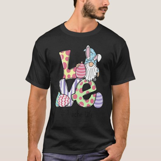 T-shirt Love Enseignant Vie Pâques Gnome Panier de chasse  (Devant)