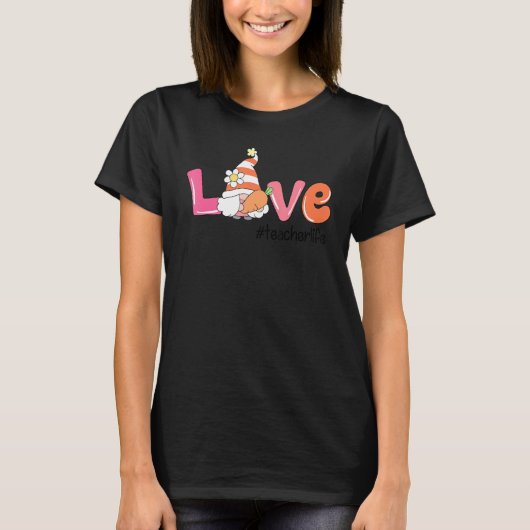 T-shirt Love Enseignant Vie Pâques Gnome Panier de chasse  (Devant)