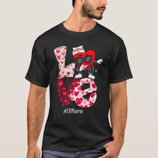 T-shirt LOVE ER Emergency Nurse Valentine Day Dabbing Hear (Devant)