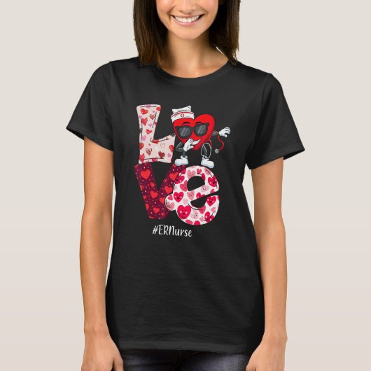T-shirt LOVE ER Emergency Nurse Valentine Day Dabbing Hear (Devant)