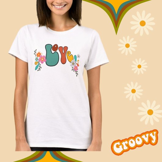 T-shirt Love Flower Power 70's inspiré
