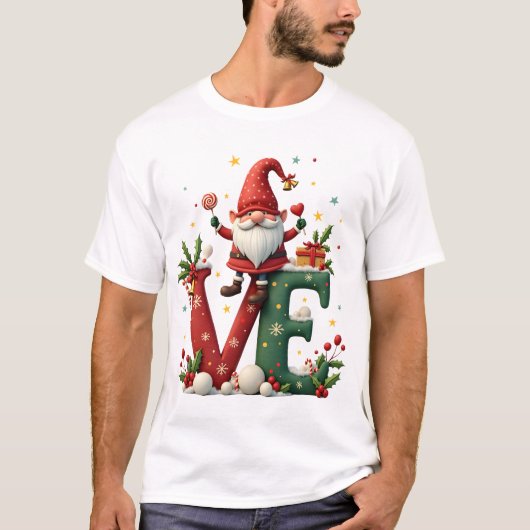 T-shirt LOVE Gnome Christmas (Devant)
