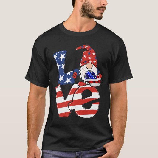T-shirt Love Gnome USA Drapeau 4 juillet (Devant)