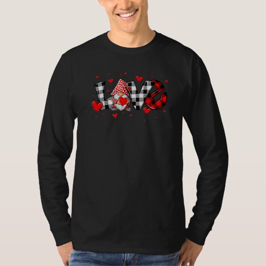 T-shirt Love Gnome Valentines Day Buffalo Plaid Gnome Hear (Devant)
