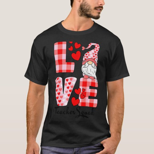 T-shirt Love Gnome Valentines Day Red Buffalo Plaid Leopar (Devant)