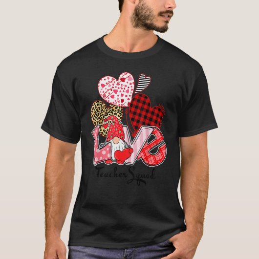 T-shirt Love Gnome Valentines Day Red Buffalo Plaid Leopar (Devant)