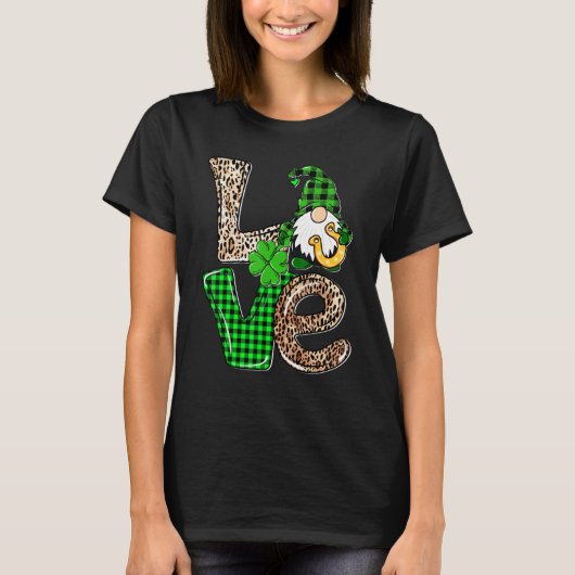 T-shirt LOVE Gnomes Leopard Plaid Irish St Patricks Day Gi (Devant)