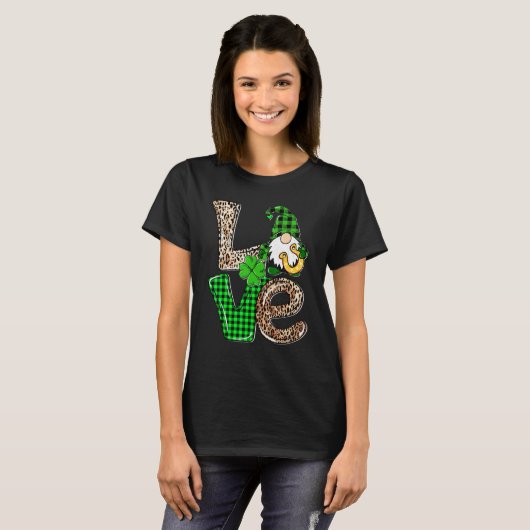 T-shirt LOVE Gnomes Leopard Plaid Irish St Patricks Day Gi (Devant entier)