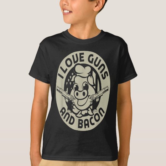 T-shirt Love Guns and Bacon Pork Pig Funny (Devant)