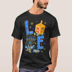 T-shirt LOVE Hanoukka Décorations Cute Dreidel Menorah Jew