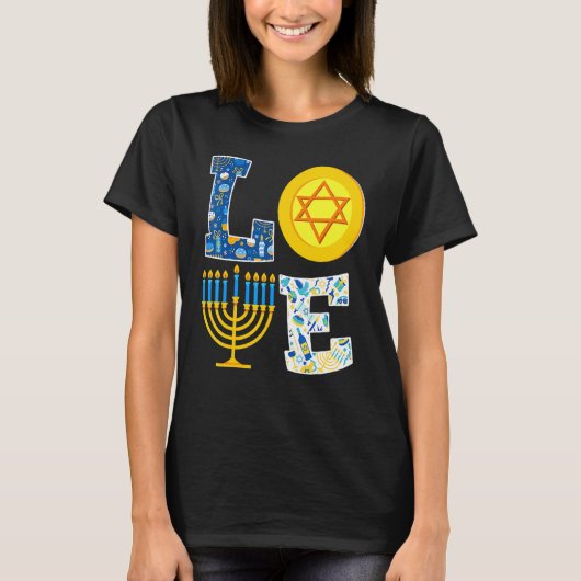 T-shirt Love Hanukkah Chanukah Menorah Pajama Matching F (Devant)