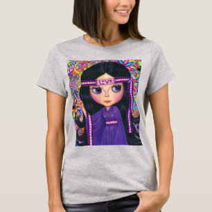 T-shirt Love Headband Hippie fille poupée violet psychédél