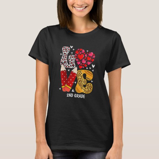 T-shirt LOVE Heart 2nd Grade Teacher Leopard Valentines Da (Devant)