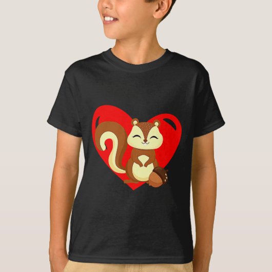 T-shirt Love Heart Graphic Valentines Day Squirrel Boys K  (Devant)