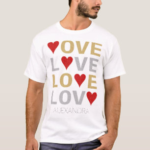 T-shirt Love Heart Red Gold Silver Parties scintillant Nom