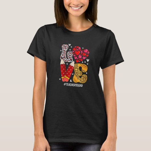 T-shirt LOVE Heart Teacher Squad Plaid Red Leopard Valenti (Devant)