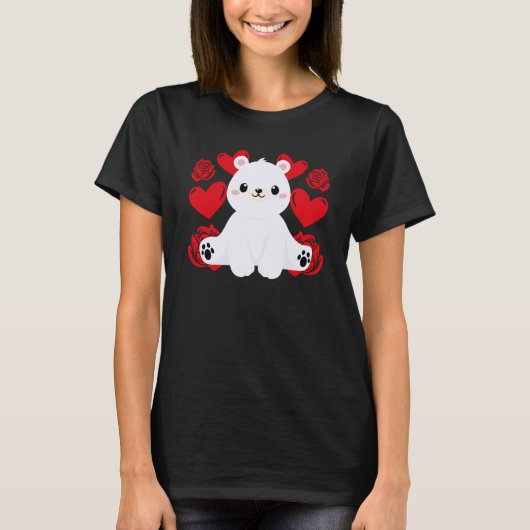T-shirt Love Heart Valentine's Day Rose Polar Bear Boys K (Devant)
