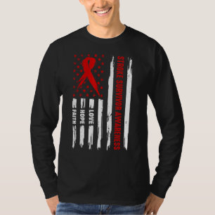 T-shirt Love Hope Faith Red American Flag Stroke Survivant