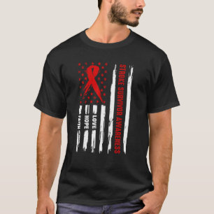 T-shirt Love Hope Faith Red American Flag Stroke Survivant