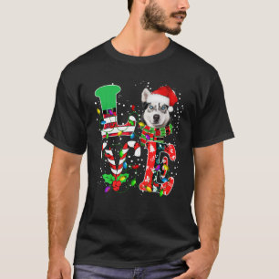 T-shirt Love Husky Dog tenue de Noël avec Père Noël Elf