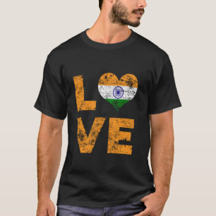 T-shirt Love India Vintage Heart Drapeau indien