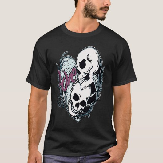 T-shirt Love is Forever A cute romantic gothic skull Valen (Devant)