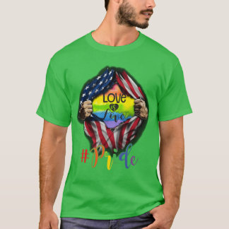 T-shirt Love is Love Pride LGBT Supports American Flag boy