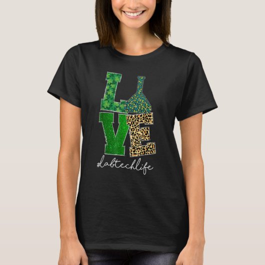 T-shirt Love Lab Tech Life Shamrocks Leopard Happy St Part (Devant)
