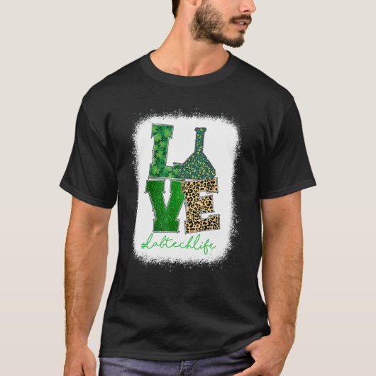 T-shirt Love Lab Tech Life Shamrocks Leopard Happy St Part (Devant)