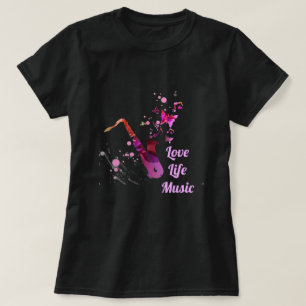 T-shirt Love Life Music slogan musique saxophone
