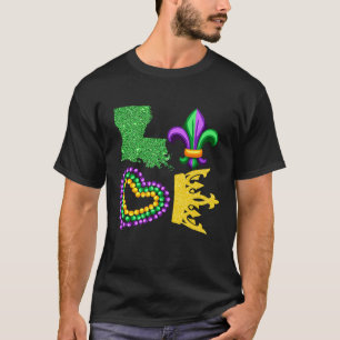 T-shirt LOVE Louisiana Map Mardi Gras Mardi Gras Girls Wo