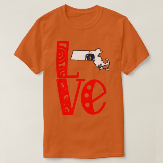T-shirt Love Massachusetts en lettres bloc d'art (Design devant)